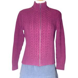 Vintage Lands' End Burgundy Cable Knit Full Zip Heavy Cardigan Sweater Sz S 6/8